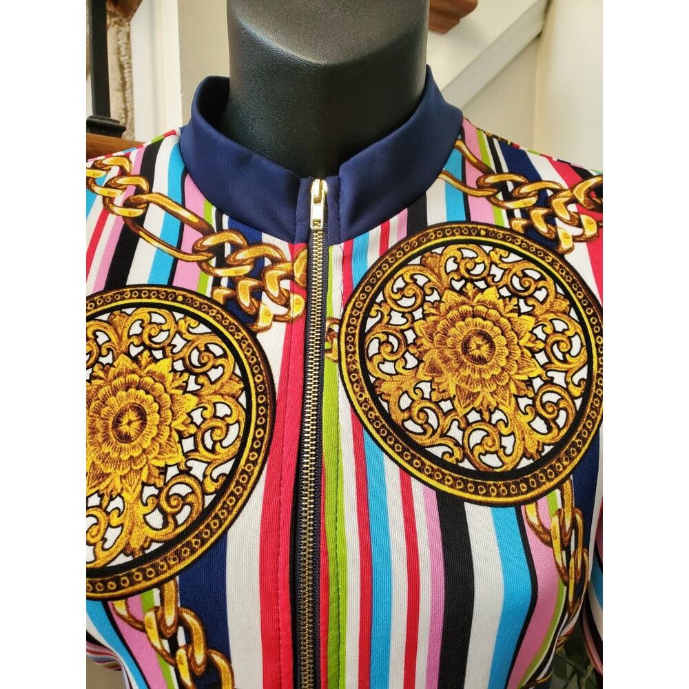 Good Time Womens Multicolor Striped Medallion Short Sleeve Casual Jumpsuit Large - Picture 2 of 11